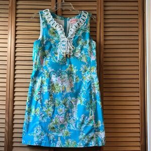 Lilly Pulitzer Ooh La Lilly Blue and Green Floral Dress Sz 10 EUC. RARE